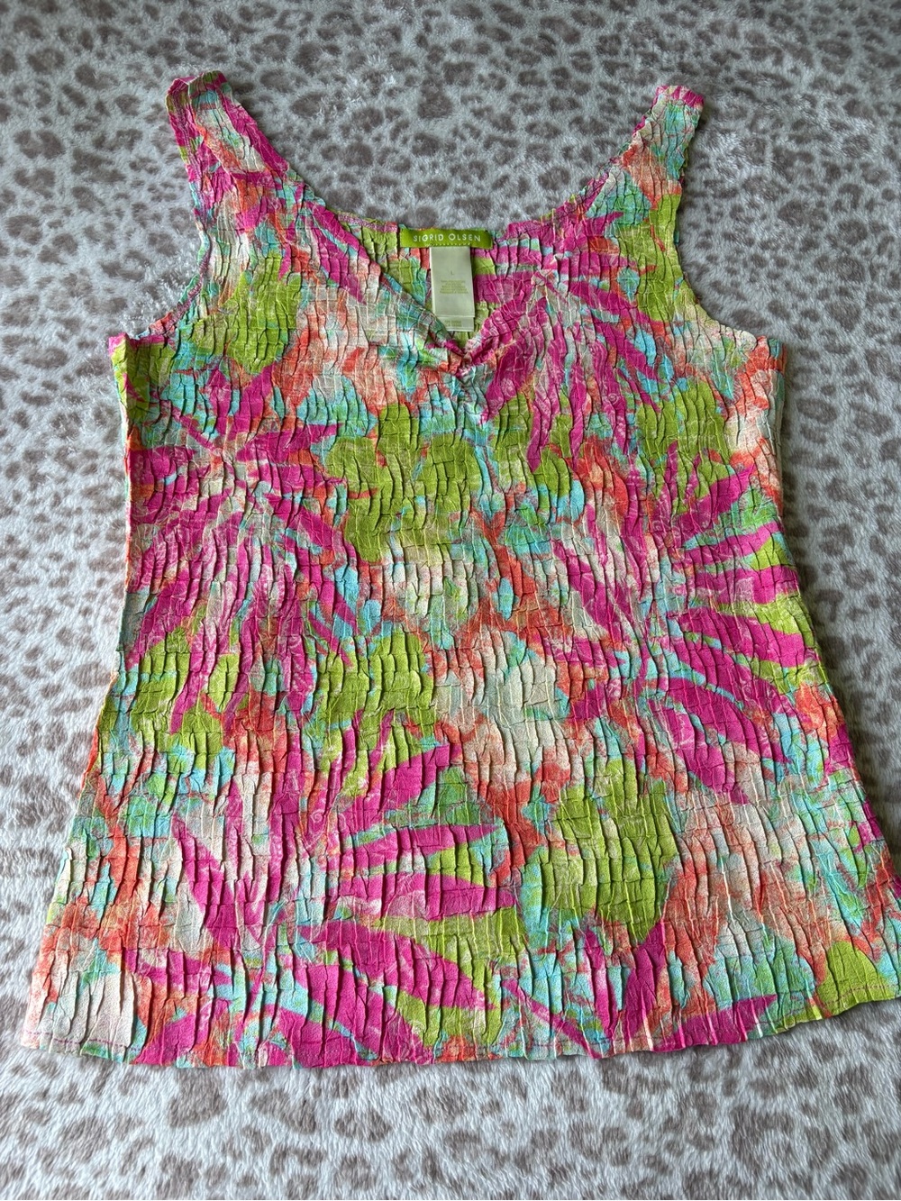 Sigrid Olsen Multicolor Crinkle V-Neck Tank
